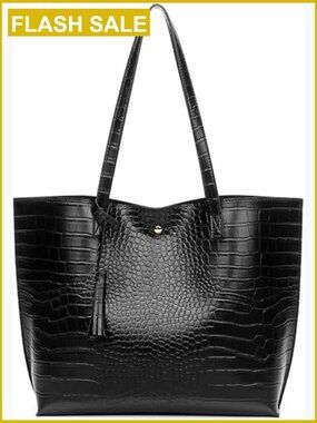 Vegan Faux Leather Tote Shoulder Bag Large Capacity Tassel Handbag